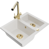 Mexen Carlos granite sink 1.5-bowl with Duero kitchen tap, white - 6518-20-671600-50