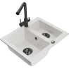 Mexen Carlos 1,5-compartment granite sink with a kitchen mixer tap Duero, White - 6518-20-671600-70