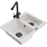Mexen Carlos granite kitchen sink 1.5-bowl with Duero kitchen faucet, white - 6518-20-671600-70