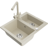 Mexen Carlos 1.5-bowl granite sink with Duero kitchen faucet, beige - 6518-69-671600-69