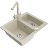 Mexen Carlos granite sink 1.5-bowl with Duero kitchen faucet, beige - 6518-69-671600-69