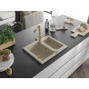 Mexen Carlos 1.5-bowl granite sink with Duero kitchen faucet, beige - 6518-69-671600-50