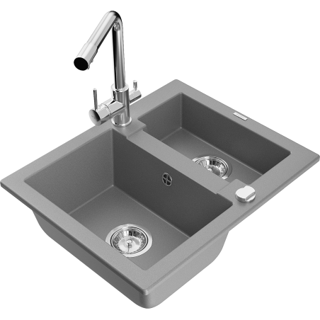 Mexen Carlos 1.5-bowl granite sink with Duero kitchen tap, grey - 6518-71-671600-00