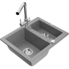 Mexen Carlos granite sink 1.5-bowl with Duero kitchen faucet, gray - 6518-71-671600-00