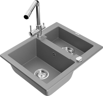 Mexen Carlos 1.5-bowl granite sink with Duero kitchen faucet, gray - 6518-71-671600-00