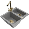 Mexen Carlos 1.5-Bowl Granite Sink with Duero Kitchen Tap, Grey - 6518-71-671600-50