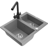 Mexen Carlos granite sink 1.5-bowl with Duero kitchen tap, grey - 6518-71-671600-70