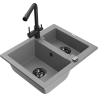 Mexen Carlos granite sink 1.5-bowl with Duero kitchen faucet, gray - 6518-71-671600-70-B