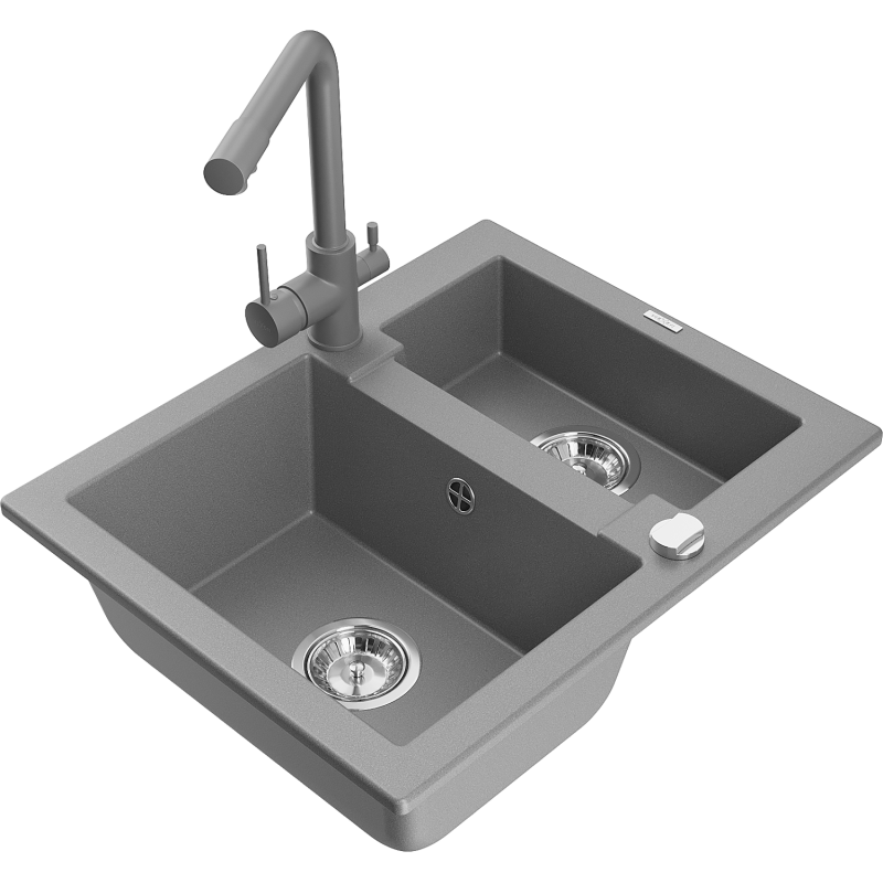 Mexen Carlos 1,5-compartment granite sink with a kitchen mixer tap Duero, Grey - 6518-71-671600-71