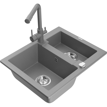 Mexen Carlos 1.5-bowl granite sink with Duero kitchen tap, grey - 6518-71-671600-71