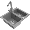 Mexen Carlos 1.5-bowl granite sink with Duero kitchen faucet, gray - 6518-71-671600-71