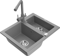 Mexen Carlos 1.5-bowl granite sink with Duero kitchen tap, grey - 6518-71-671600-71