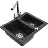Mexen Carlos 1.5-bowl granite sink with Duero kitchen faucet, black/silver metallic - 6518-73-671600-00