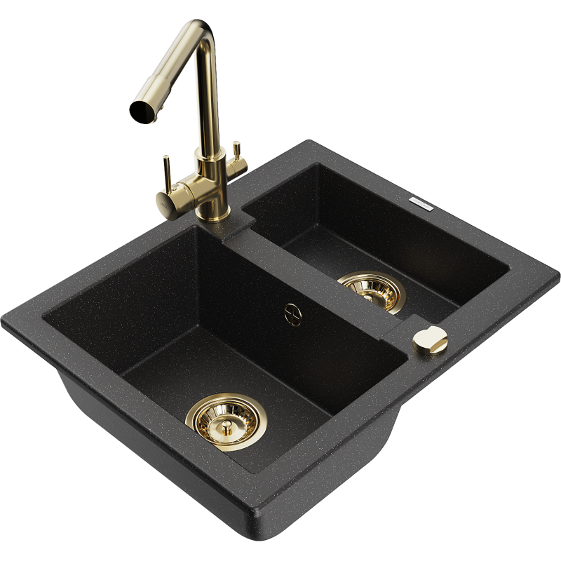 Mexen Carlos 1,5-compartment granite sink with a kitchen mixer tap Duero, Black/Silver metallic - 6518-73-671600-50