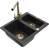 Mexen Carlos granite kitchen sink 1.5-bowl with Duero kitchen faucet, black/silver metallic - 6518-73-671600-50