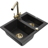 Mexen Carlos granite sink 1.5-bowl with Duero kitchen faucet, black/silver metallic - 6518-73-671600-50