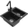 Mexen Carlos Granite Kitchen Sink 1.5-Bowl with Duero Kitchen Faucet, Black/Silver Metallic - 6518-73-671600-70