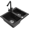 Mexen Carlos granite sink 1.5-bowl with Duero kitchen faucet, black/silver metallic - 6518-73-671600-70