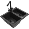Mexen Carlos 1.5-bowl granite sink with Duero kitchen faucet, black/silver metallic - 6518-73-671600-70-B