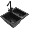 Mexen Carlos granite sink 1.5-bowl with Duero kitchen faucet, black/silver metallic - 6518-73-671600-70-B