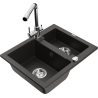Mexen Carlos granite sink 1.5-bowl with Duero kitchen faucet, black/gold metallic - 6518-75-671600-00