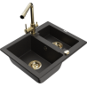 Mexen Carlos granite 1.5-bowl sink with Duero kitchen tap, black/golden metallic - 6518-75-671600-50