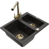 Mexen Carlos granite sink 1.5-bowl with Duero kitchen faucet, black/gold metallic - 6518-75-671600-50