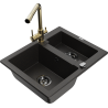 Mexen Carlos 1.5-bowl granite sink with Duero kitchen faucet, black/gold metallic - 6518-75-671600-50-B