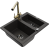 Mexen Carlos granite sink 1.5-bowl with Duero kitchen faucet, black/gold metallic - 6518-75-671600-50-B