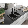 Mexen Carlos 1.5-bowl granite sink with Duero kitchen faucet, black/gold metallic - 6518-75-671600-70