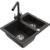 Mexen Carlos 1.5-bowl granite sink with Duero kitchen faucet, black/gold metallic - 6518-75-671600-70
