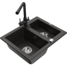 Mexen Carlos granite kitchen sink 1.5-bowl with Duero kitchen faucet, black/gold metallic - 6518-75-671600-70