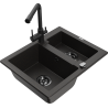 Mexen Carlos 1.5-bowl granite sink with Duero kitchen faucet, black/gold metallic - 6518-75-671600-70-B