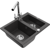 Mexen Carlos granite sink 1.5-bowl with Duero kitchen faucet, speckled black - 6518-76-671600-00