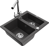 Mexen Carlos granite kitchen sink 1.5-bowl with Duero kitchen faucet, black speckled - 6518-76-671600-00