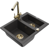Mexen Carlos 1.5-Bowl Granite Sink with Duero Kitchen Faucet, Speckled Black - 6518-76-671600-50