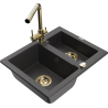 Mexen Carlos granite sink 1.5-bowl with Duero kitchen tap, speckled black - 6518-76-671600-50