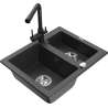 Mexen Carlos granite sink 1.5-bowl with Duero kitchen faucet, speckled black - 6518-76-671600-70