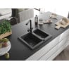 Mexen Carlos granite sink 1.5-bowl with Duero kitchen tap, black speckled - 6518-76-671600-70-B