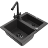 Mexen Carlos 1.5-bowl granite sink with Duero kitchen faucet, speckled black - 6518-76-671600-70-B