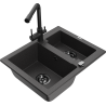 Mexen Carlos granite sink 1.5-bowl with Duero kitchen tap, black speckled - 6518-76-671600-70-B