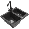 Mexen Carlos 1.5-bowl granite sink with Duero kitchen faucet, speckled black - 6518-76-671600-76