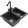 Mexen Carlos granite sink 1.5-bowl with Duero kitchen tap, black speckled - 6518-76-671600-76