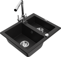 Mexen Carlos 1.5-bowl granite kitchen sink with Duero faucet, black - 6518-77-671600-00