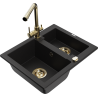 Mexen Carlos granite sink 1.5-bowl with Duero kitchen faucet, black - 6518-77-671600-50
