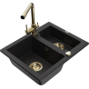 Mexen Carlos granite sink 1.5-bowl with Duero kitchen tap, black - 6518-77-671600-50