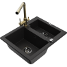 Mexen Carlos granite sink 1.5-bowl with Duero kitchen faucet, black - 6518-77-671600-50-B