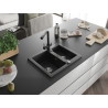 Mexen Carlos 1.5-bowl granite sink with Duero kitchen faucet, black - 6518-77-671600-70