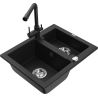 Mexen Carlos 1.5-bowl granite sink with Duero kitchen faucet, black - 6518-77-671600-70