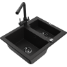 Mexen Carlos granite sink 1.5-bowl with Duero kitchen faucet, black - 6518-77-671600-70-B